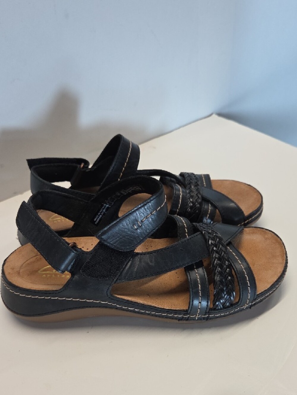 Clarks Black Braided-Strap Leather Women's Comfort Sandals Size 6 - Picture 3 of 6